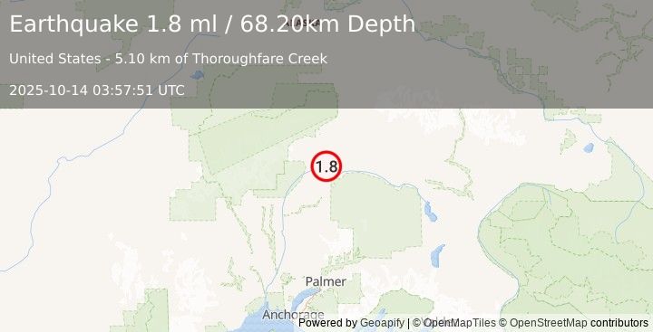 Earthquake 54 km S of Cantwell, Alaska (1.8 ml) (2025-10-14 03:57:51 UTC)
