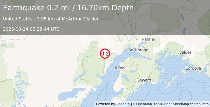Earthquake 68 km W of Tyonek, Alaska (0.2 ml) (2025-10-14 06:28:44 UTC)
