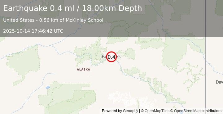 Earthquake 2 km SE of Fairbanks, Alaska (0.4 ml) (2025-10-14 17:46:42 UTC)