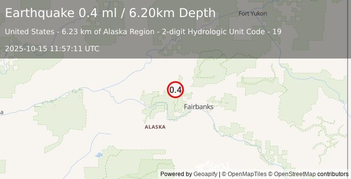 Earthquake 27 km E of Minto, Alaska (0.4 ml) (2025-10-15 11:57:11 UTC)