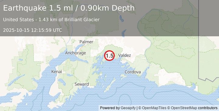 Earthquake 49 km NW of Tatitlek, Alaska (1.5 ml) (2025-10-15 12:15:59 UTC)