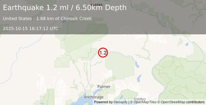 Earthquake 62 km NE of Chase, Alaska (1.2 ml) (2025-10-15 16:17:12 UTC)
