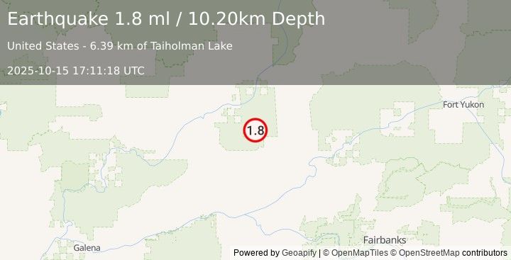 Earthquake 53 km SE of New Allakaket, Alaska (1.8 ml) (2025-10-15 17:11:18 UTC)
