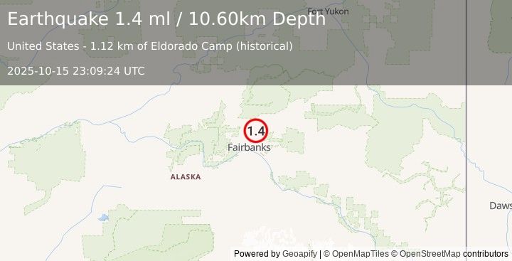 Earthquake 11 km NNE of Fox, Alaska (1.4 ml) (2025-10-15 23:09:24 UTC)