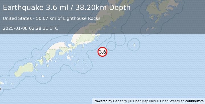 Earthquake 80 km ESE of Perryville, Alaska (3.6 ml) (2025-01-08 02:28:31 UTC)