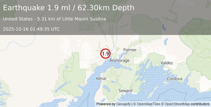 Earthquake 24 km WSW of Susitna, Alaska (1.9 ml) (2025-10-16 01:49:35 UTC)