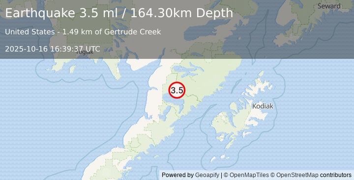 Earthquake 58 km SSE of King Salmon, Alaska (3.9 ml) (2025-10-16 16:39:39 UTC)