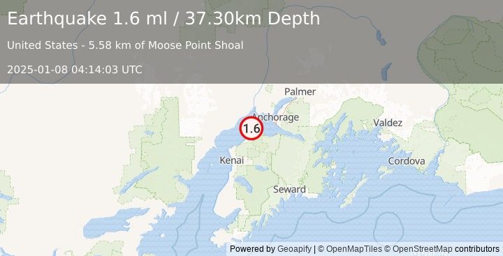 Earthquake 14 km NNE of Point Possession, Alaska (1.6 ml) (2025-01-08 04:14:03 UTC)