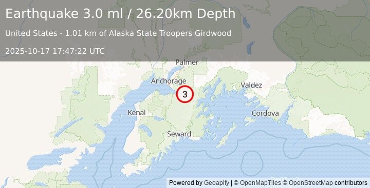 Earthquake 5 km S of Girdwood, Alaska (3.0 ml) (2025-10-17 17:47:21 UTC)