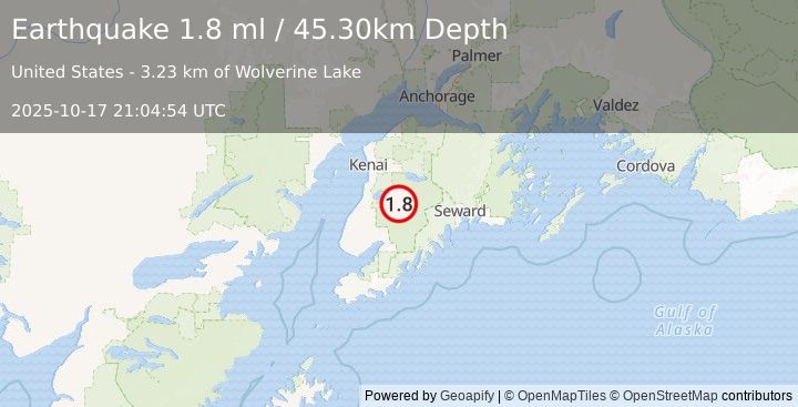 Earthquake 37 km S of Funny River, Alaska (1.8 ml) (2025-10-17 21:04:54 UTC)