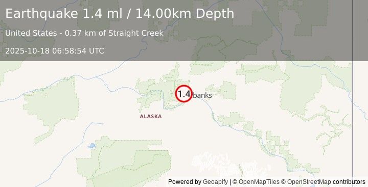 Earthquake 11 km W of Ester, Alaska (1.4 ml) (2025-10-18 06:58:54 UTC)