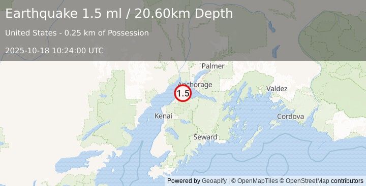 Earthquake 19 km NE of Point Possession, Alaska (1.5 ml) (2025-10-18 10:24:00 UTC)