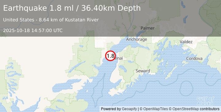 Earthquake 24 km W of Salamatof, Alaska (1.8 ml) (2025-10-18 14:57:00 UTC)