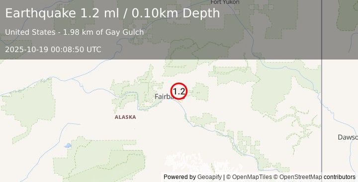 Earthquake 14 km WNW of Two Rivers, Alaska (1.2 ml) (2025-10-19 00:08:50 UTC)