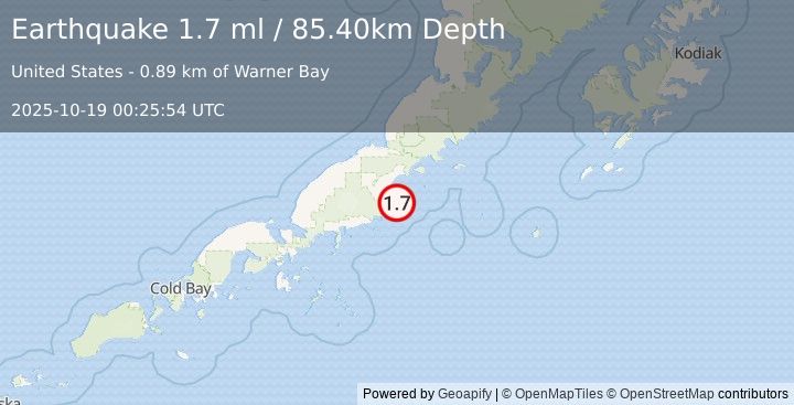 Earthquake 14 km S of Chignik, Alaska (1.7 ml) (2025-10-19 00:25:54 UTC)