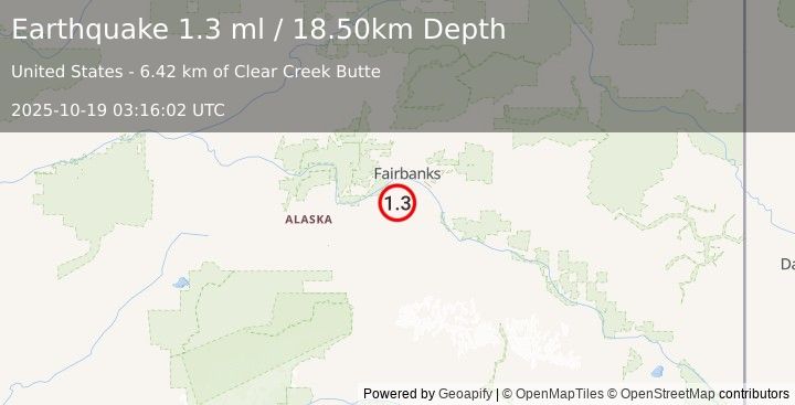 Earthquake 25 km SSW of South Van Horn, Alaska (1.3 ml) (2025-10-19 03:16:02 UTC)
