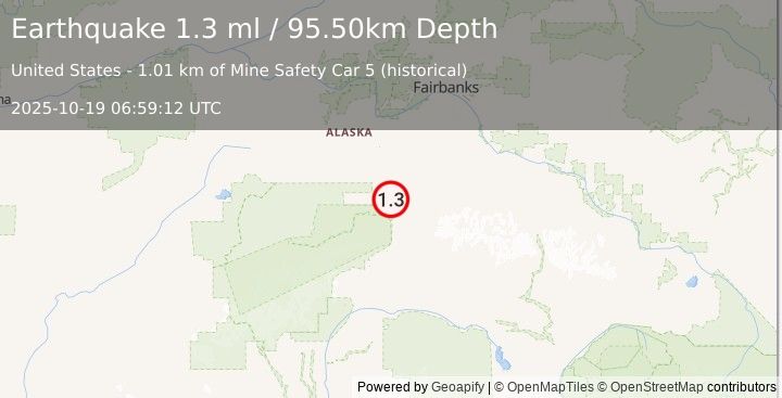 Earthquake 6 km E of Healy, Alaska (1.3 ml) (2025-10-19 06:59:12 UTC)
