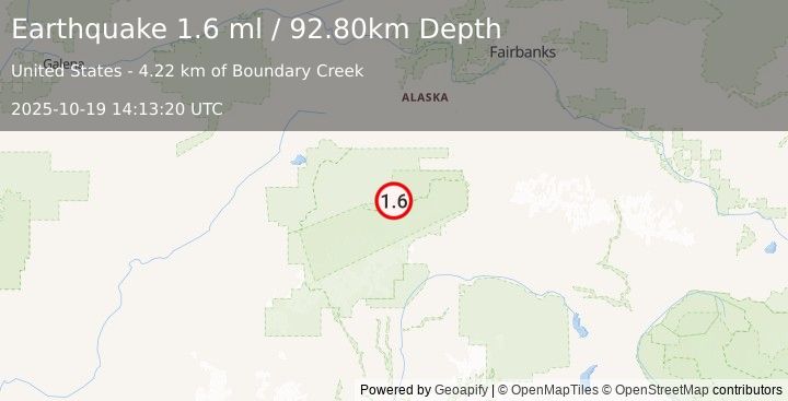 Earthquake 69 km WNW of Cantwell, Alaska (1.6 ml) (2025-10-19 14:13:20 UTC)
