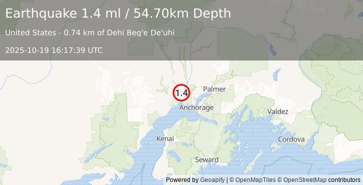 Earthquake 2 km SW of Susitna, Alaska (1.4 ml) (2025-10-19 16:17:39 UTC)