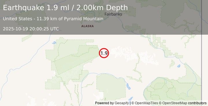Earthquake 31 km ENE of Cantwell, Alaska (1.9 ml) (2025-10-19 20:00:25 UTC)