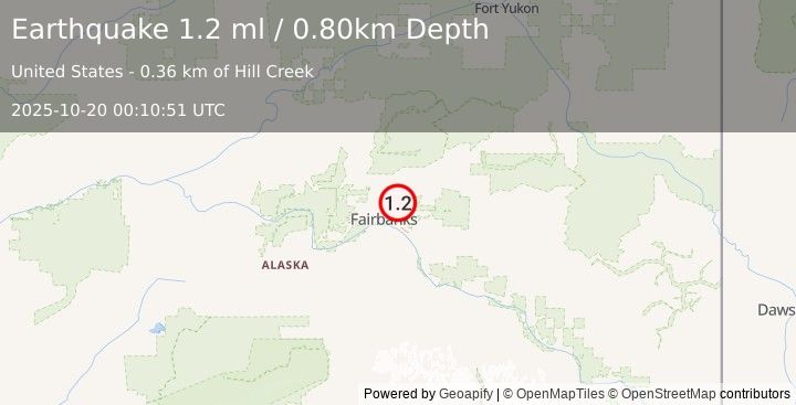 Earthquake 8 km ENE of Fox, Alaska (1.2 ml) (2025-10-20 00:10:51 UTC)
