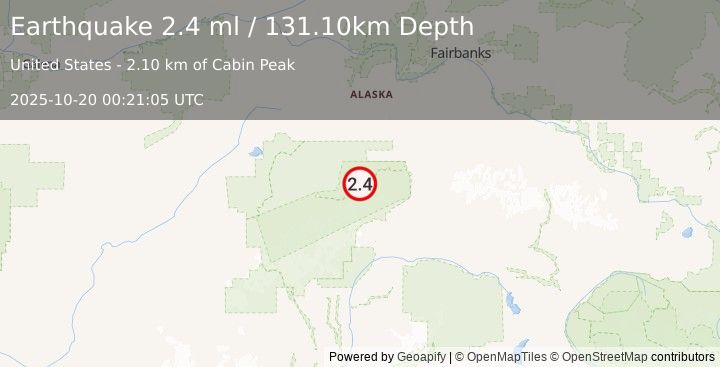 Earthquake 52 km WSW of Denali Park, Alaska (2.4 ml) (2025-10-20 00:21:05 UTC)