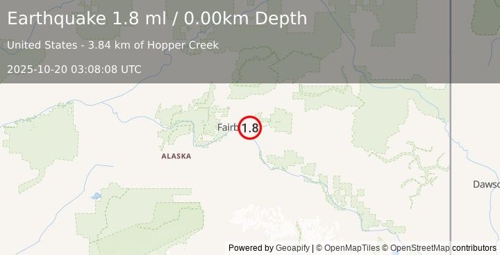 Earthquake 8 km N of North Pole, Alaska (1.8 ml) (2025-10-20 03:08:08 UTC)