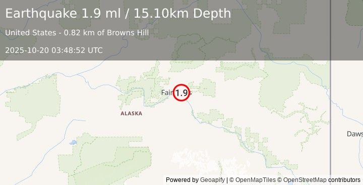 Earthquake 4 km NNE of Badger, Alaska (1.9 ml) (2025-10-20 03:48:52 UTC)