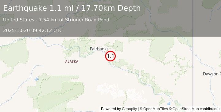 Earthquake 9 km SE of Eielson Air Force Base, Alaska (1.1 ml) (2025-10-20 09:42:12 UTC)