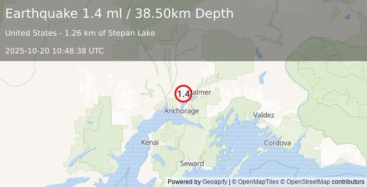 Earthquake 6 km S of Houston, Alaska (1.4 ml) (2025-10-20 10:48:38 UTC)