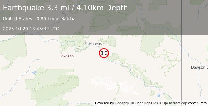 Earthquake 8 km WNW of Salcha, Alaska (3.1 ml) (2025-10-20 13:45:34 UTC)