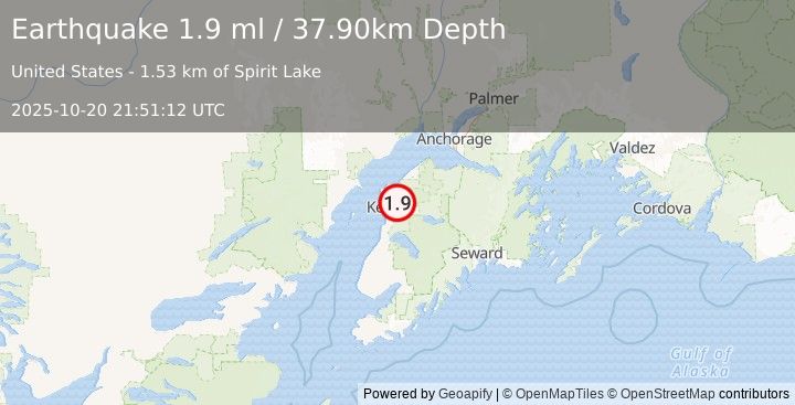 Earthquake 7 km NNE of Ridgeway, Alaska (1.9 ml) (2025-10-20 21:51:12 UTC)
