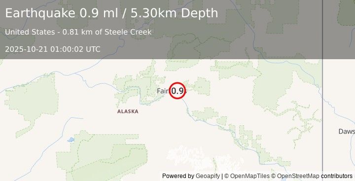 Earthquake 5 km NE of Badger, Alaska (0.9 ml) (2025-10-21 01:00:02 UTC)