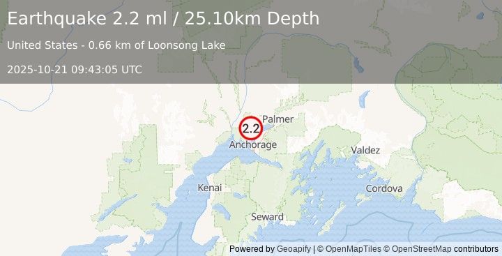 Earthquake 6 km S of Big Lake, Alaska (2.2 ml) (2025-10-21 09:43:05 UTC)