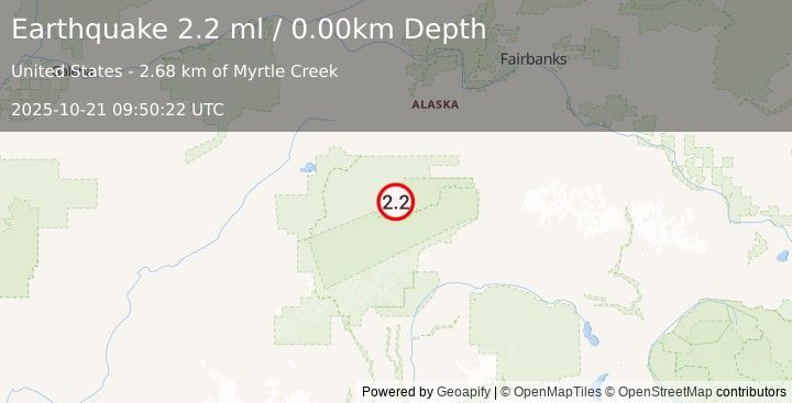 Earthquake 53 km E of Denali National Park, Alaska (2.1 ml) (2025-10-21 09:50:21 UTC)