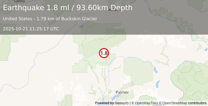 Earthquake 56 km NNE of Petersville, Alaska (1.8 ml) (2025-10-21 11:25:17 UTC)
