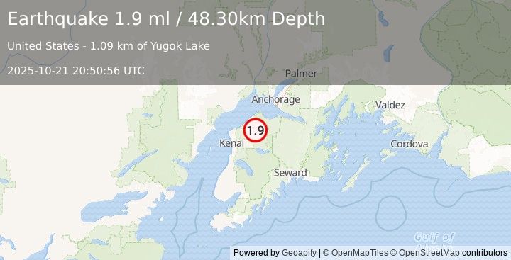 Earthquake 21 km SSE of Point Possession, Alaska (1.9 ml) (2025-10-21 20:50:56 UTC)