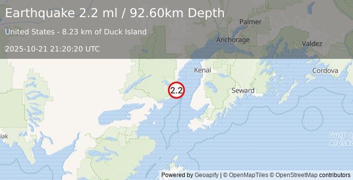 Earthquake 42 km WNW of Happy Valley, Alaska (2.2 ml) (2025-10-21 21:20:20 UTC)