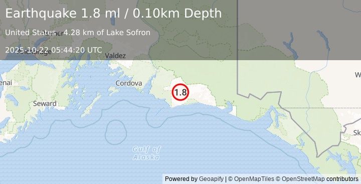 Earthquake 124 km SSW of McCarthy, Alaska (1.8 ml) (2025-10-22 05:44:20 UTC)