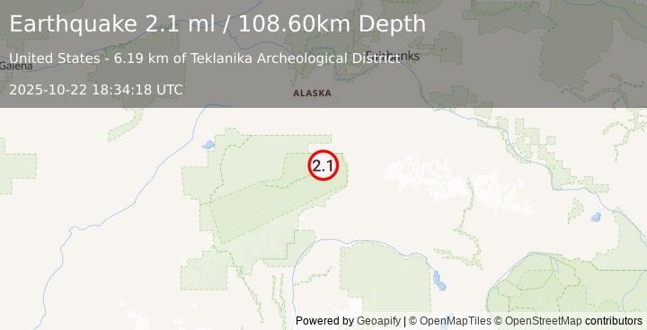 Earthquake 24 km WSW of Denali Park, Alaska (2.1 ml) (2025-10-22 18:34:18 UTC)
