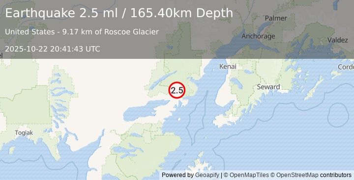 Earthquake 41 km NE of Pedro Bay, Alaska (2.5 ml) (2025-10-22 20:41:43 UTC)