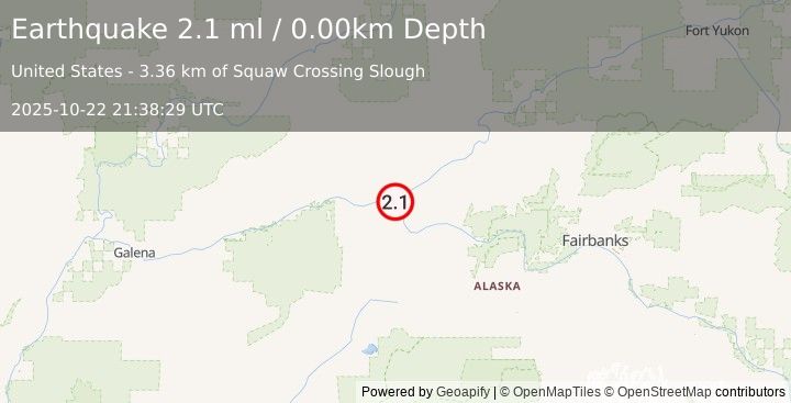 Earthquake 17 km E of Tanana, Alaska (2.1 ml) (2025-10-22 21:38:29 UTC)