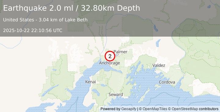 Earthquake 6 km W of Knik, Alaska (2.0 ml) (2025-10-22 22:10:56 UTC)