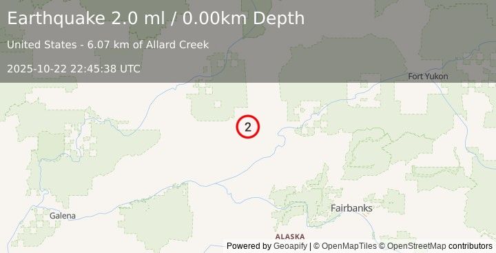Earthquake 60 km NW of Rampart, Alaska (2.0 ml) (2025-10-22 22:45:38 UTC)