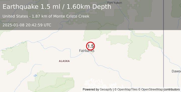 Earthquake 12 km ENE of Fox, Alaska (1.5 ml) (2025-01-08 20:42:59 UTC)