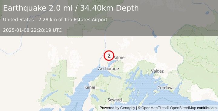 Earthquake 4 km NNW of Houston, Alaska (2.0 ml) (2025-01-08 22:28:19 UTC)