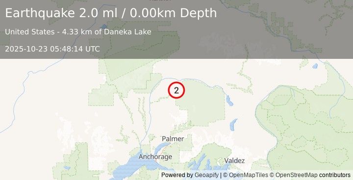 Earthquake 62 km ENE of Chase, Alaska (2.0 ml) (2025-10-23 05:48:14 UTC)