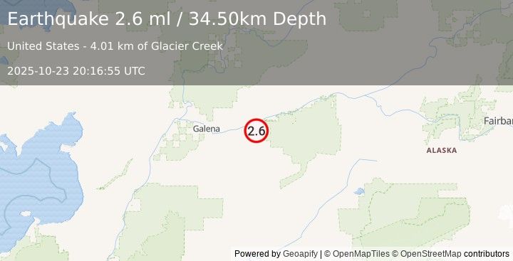 Earthquake 22 km ESE of Ruby, Alaska (2.6 ml) (2025-10-23 20:16:53 UTC)