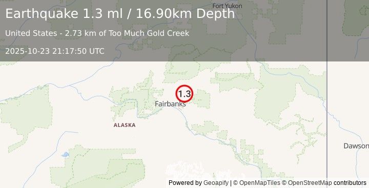 Earthquake 15 km NNW of Two Rivers, Alaska (1.3 ml) (2025-10-23 21:17:50 UTC)