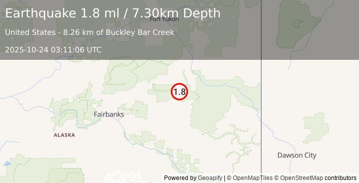 Earthquake 36 km SSE of Central, Alaska (1.8 ml) (2025-10-24 03:11:06 UTC)